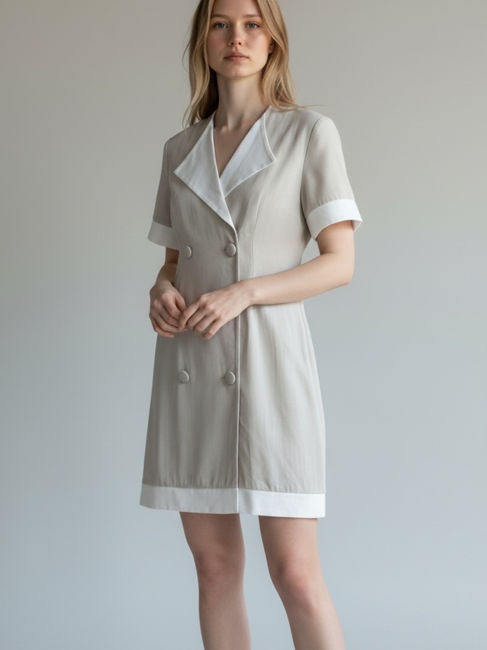 Vintage Jessica Howard Double Breasted Linen Blend Shift Dress